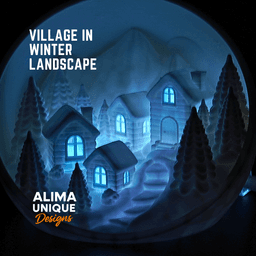 Village with Winter Landscape / Lights up / Decoration 3d model