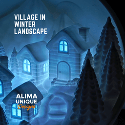 Village with Winter Landscape / Lights up / Decoration 3d model