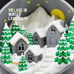Village with Winter Landscape / Lights up / Decoration 3d model