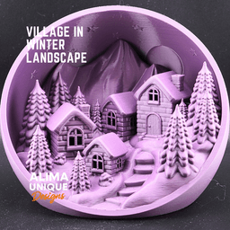 Village with Winter Landscape / Lights up / Decoration 3d model