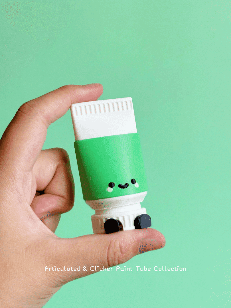 Cute Articulated & Clicker Paint Tube | Print-in-place 3d model