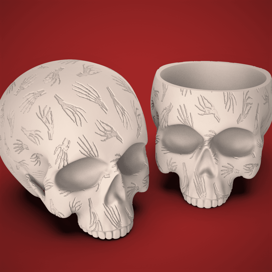 Skeleton Hands Skull Planter-Bowl 3d model