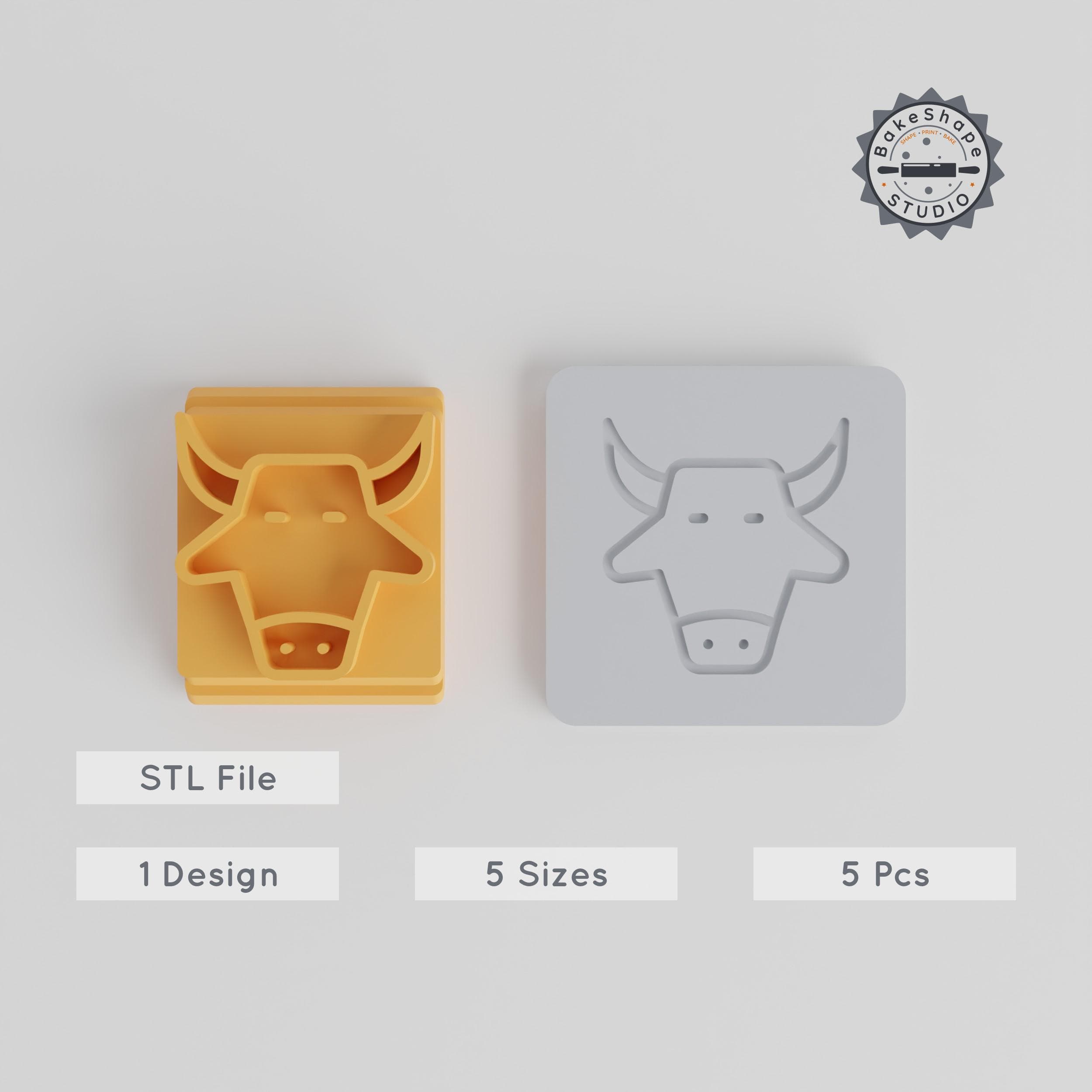 Ox Stamp Tile Set, 5 Motif Sizes 20-40mm, Animal Cookie & Clay Cutter, Perfect for Fondant & Soft Materials PRODUCT_4453 3d model