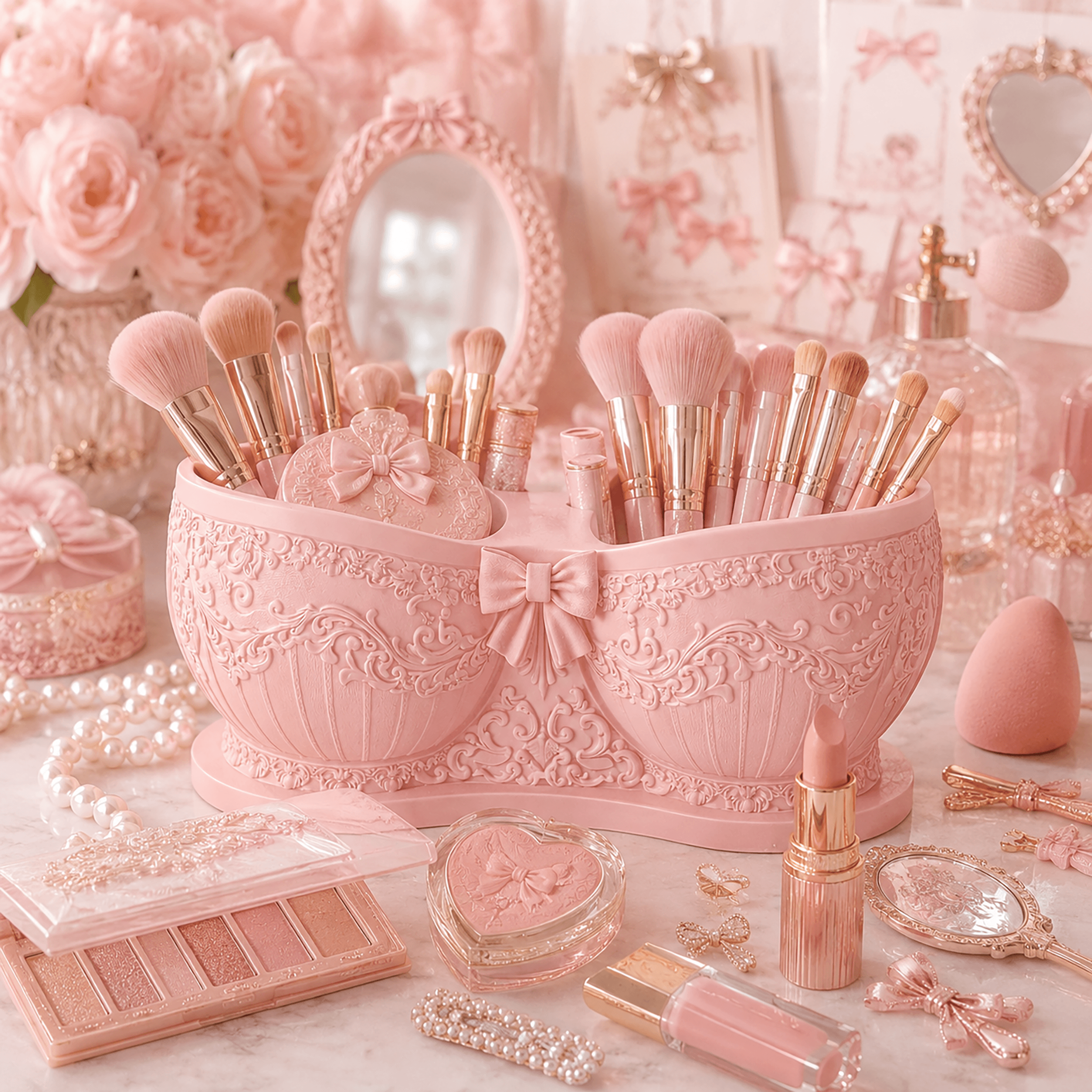 Coquette Bow Bra Makeup Brush Holder STL | Succulent Planter | Unique Plant Pot | Gift for Her 3d model