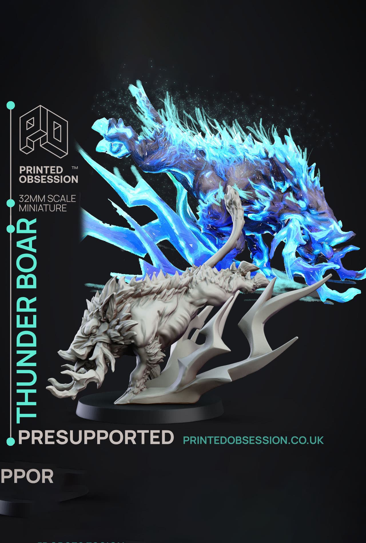 Thunder Boar - Elemetal Familars - PRESUPPORTED - Illustrated and Stats - 32mm scale 3d model
