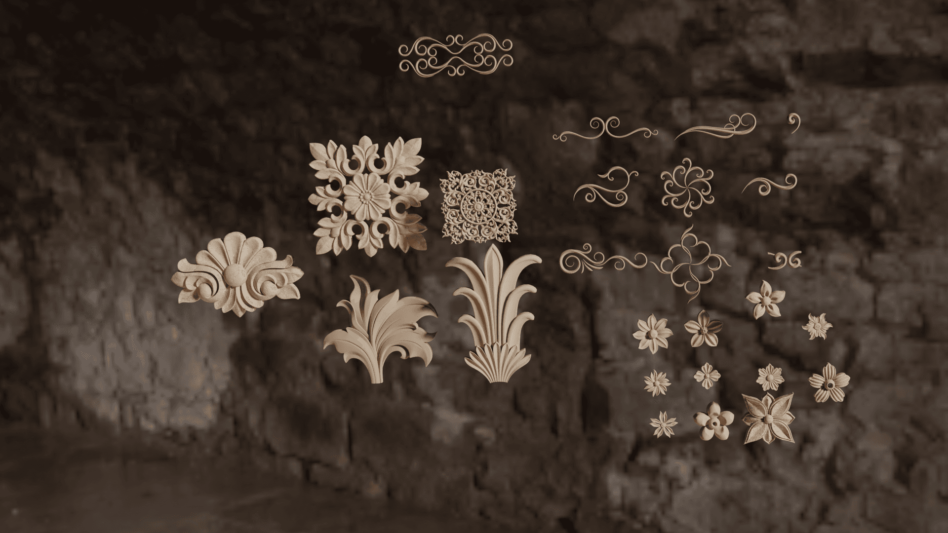 Floral architecture 26 details for 3D print or asset 3d model