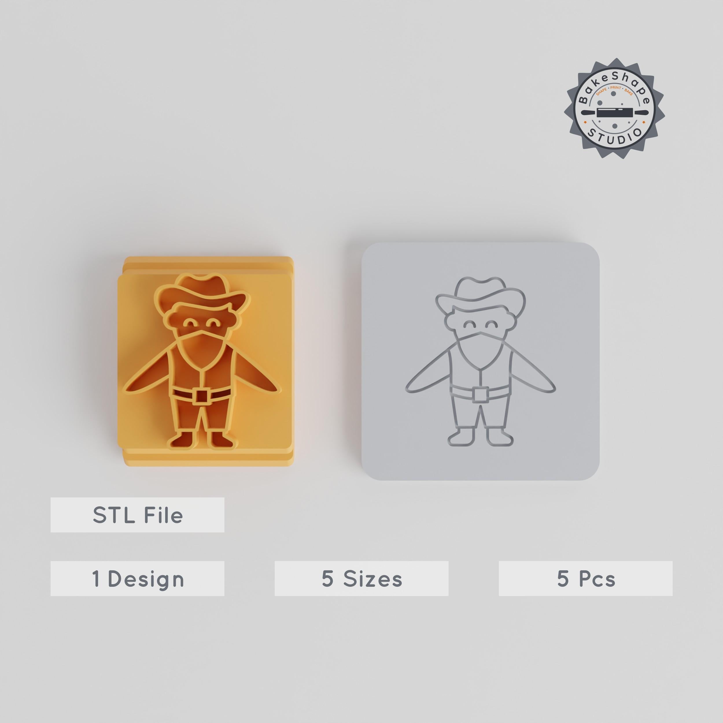 Cowboy Stamp Tile Set, 5 Sizes, Perfect for Clay, Cookies & Fondant, Western Costume Character, Happy Halloween Decor PRODUCT_5661 3d model