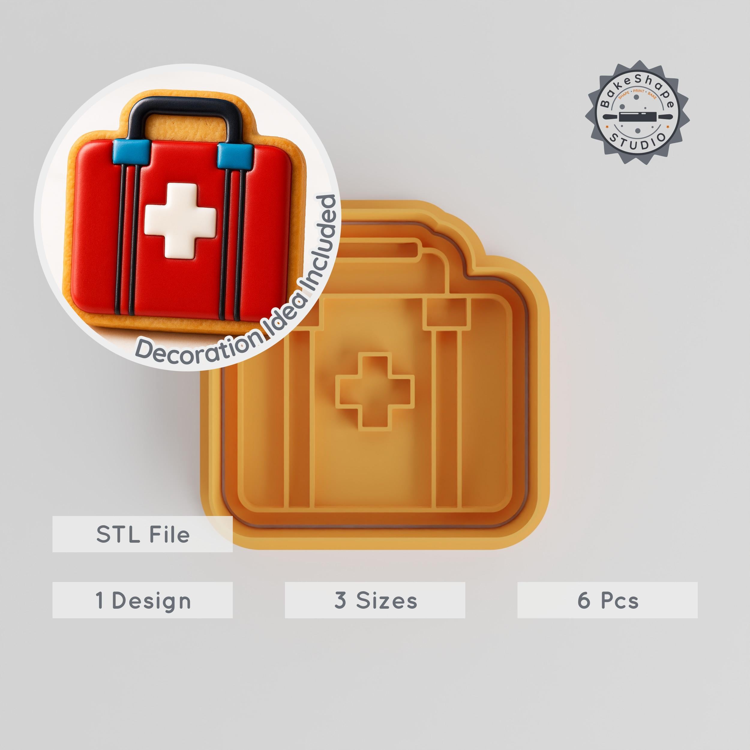 First Aid Kit Cookie & Fondant Shape Cutter Stamp Set, Medical Emergency Design, 6 Piece Size Variety S M L PRODUCT_508 3d model
