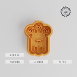 Three Eyes Melting Monster Cookie Cutter & Stamp Set, Cartoon Monster, Triple Eyed Beast, Fondant Mold, 3 Sizes, 6 Pieces PRODUCT_3067 3d model