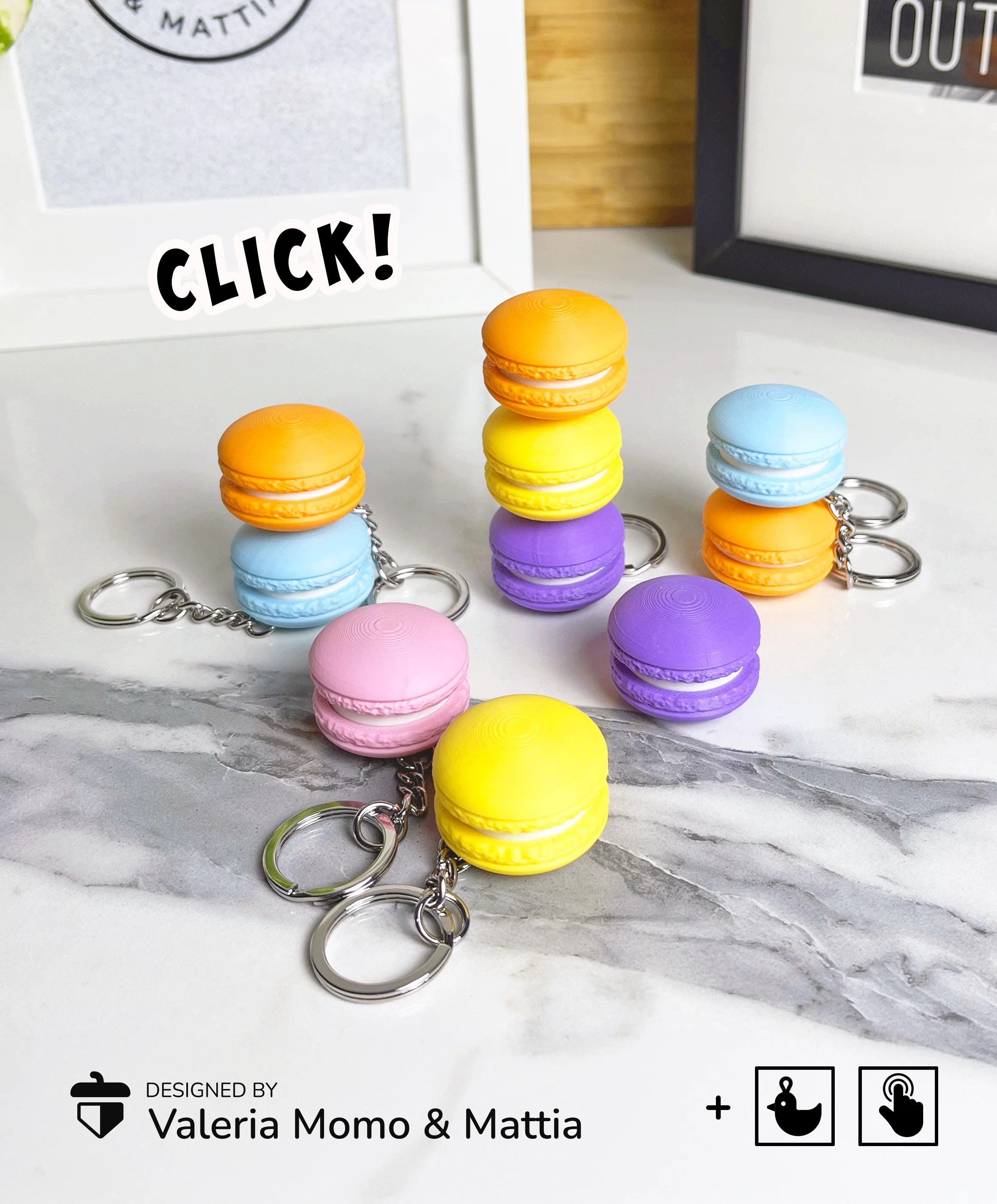 Clicky Macaron Keychain, Clicker Toy 3d model