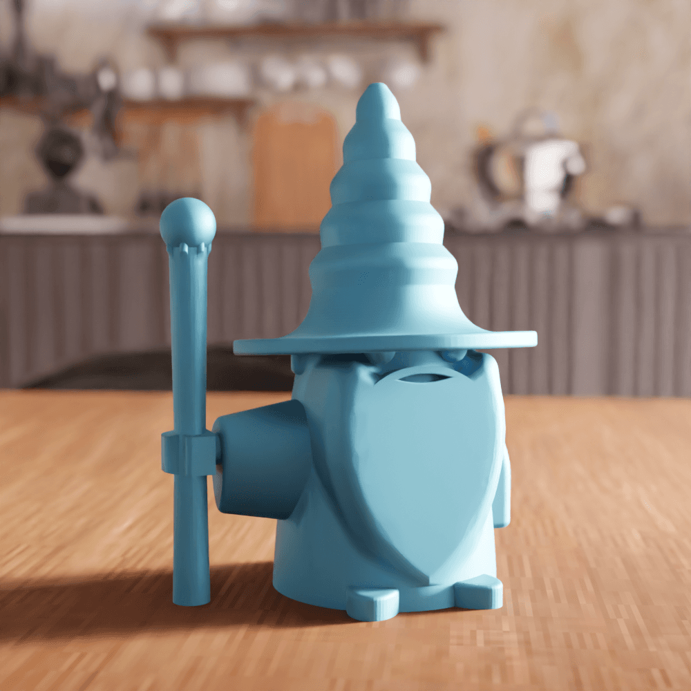 Wizard Figurine with Staff and Pointed Hat 3d model