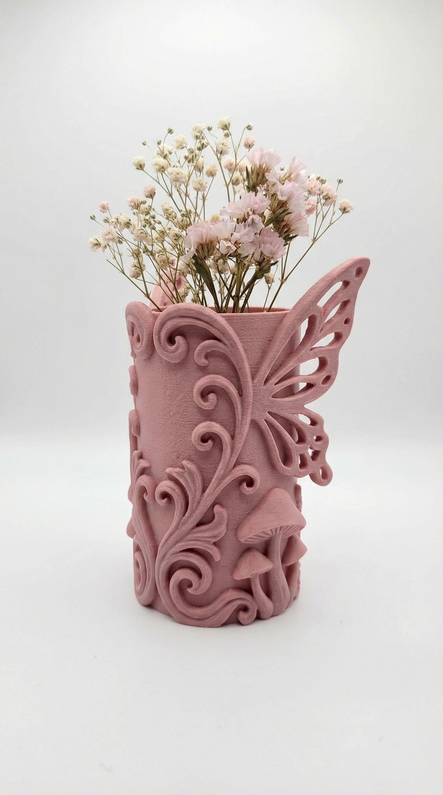 Butterfly and Mushroom Relief Vase - Cottagecore 3D Printable Decor 3d model