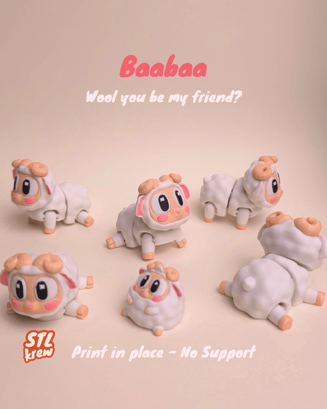 Cute articulated Sheep, no support 3d model