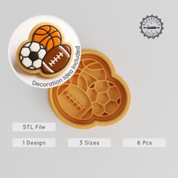 Sports Shape Cutter & Stamp Set, Perfect for Cookies & Fondant, Includes Play Ball & Game Time Designs, 3 Sizes PRODUCT_597 3d model