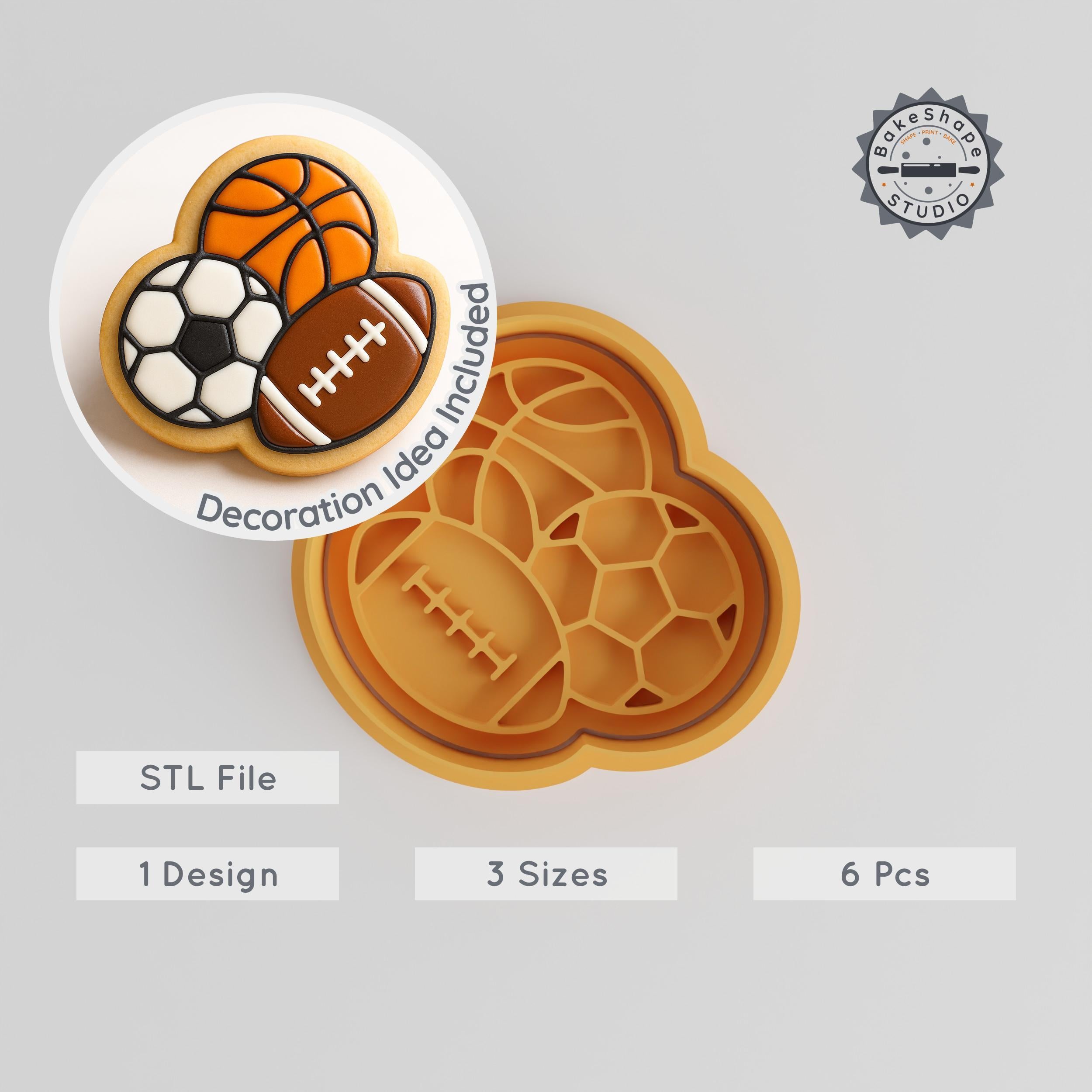Sports Shape Cutter & Stamp Set, Perfect for Cookies & Fondant, Includes Play Ball & Game Time Designs, 3 Sizes PRODUCT_597 3d model