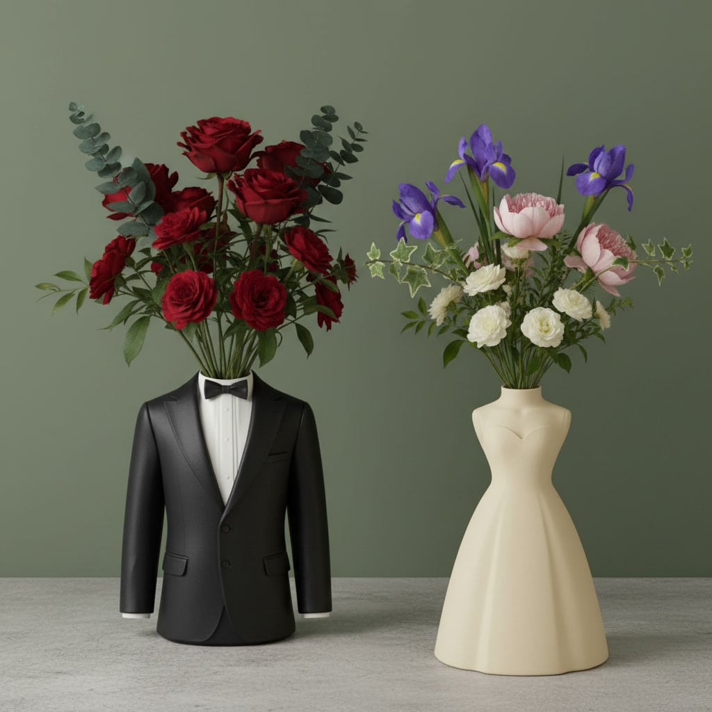 Romantic Couple Vase Set – Bride & Groom 3D Printable STL 3d model