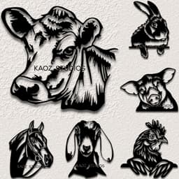 6 Pack Farm Animals wall art pig, cow, chicken, goat, horse, rabbit wall decor animal decorations 3d model