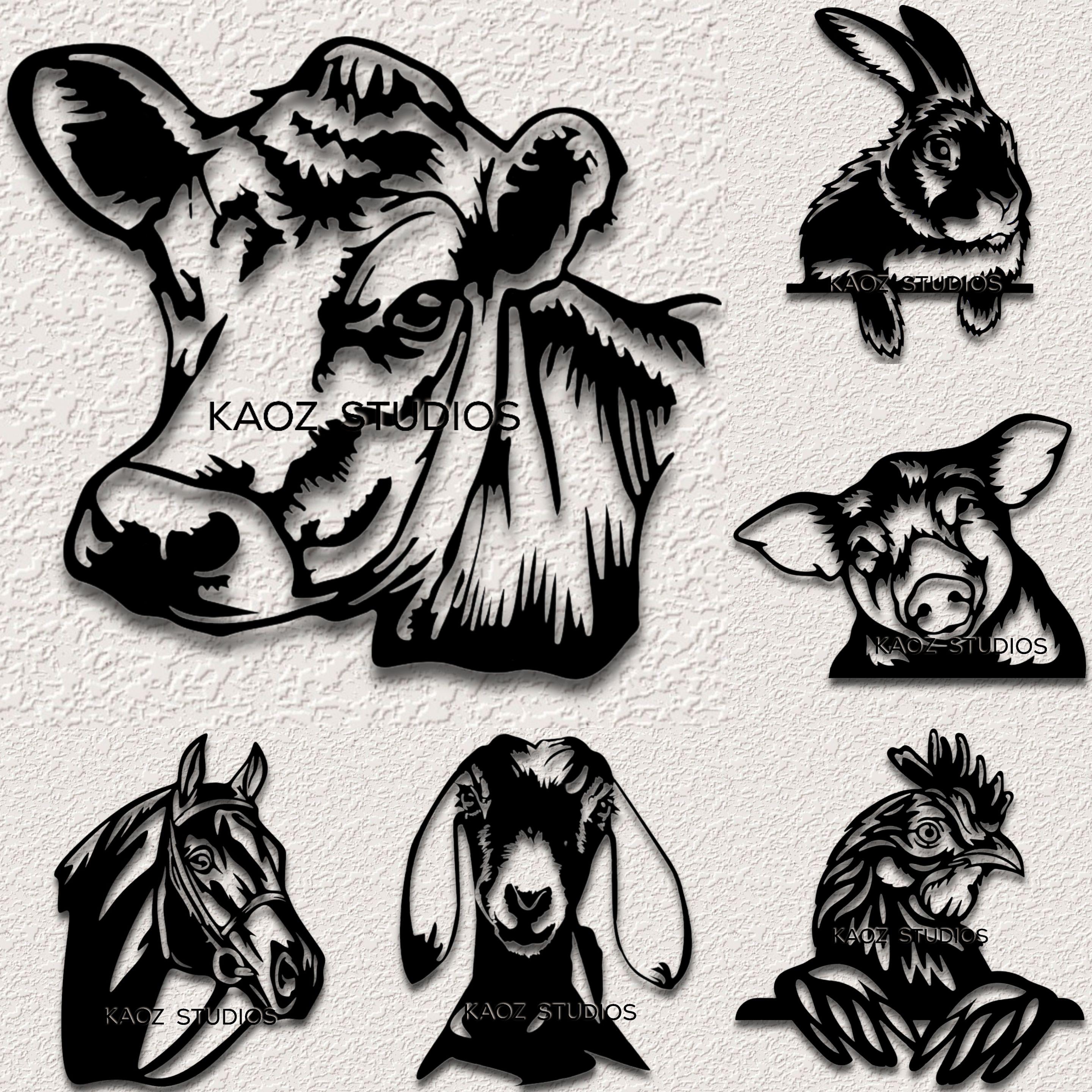 6 Pack Farm Animals wall art pig, cow, chicken, goat, horse, rabbit wall decor animal decorations 3d model