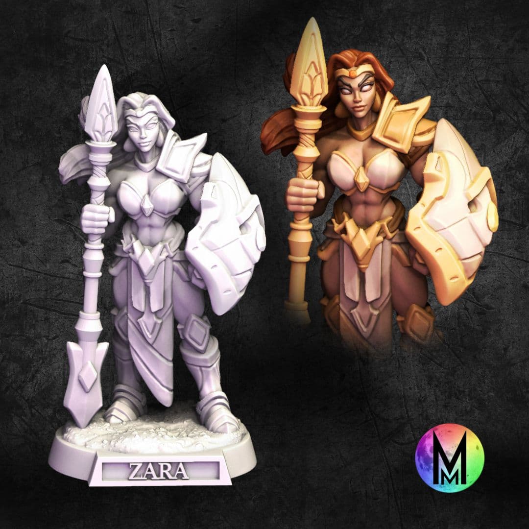 Female Earth Genasi Paladin / Fighter - Zara the Genasi Paladin ( paladin with spear and shield ) 3d model