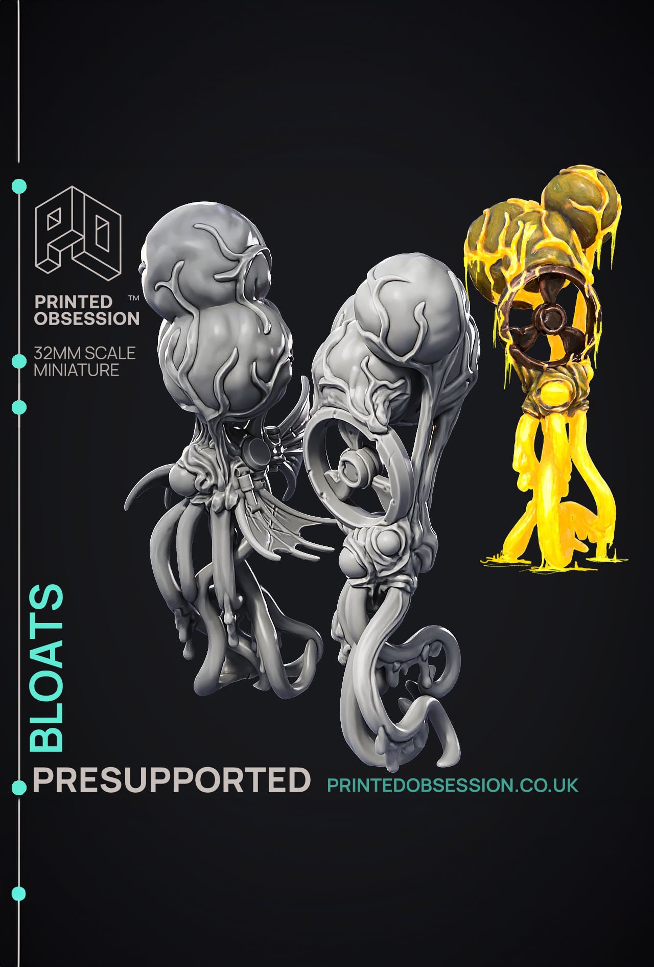 Bloats - 2 Models - Scrap Wast Monsters - PRESUPPORTED - Illustrated and Stats - 32mm scale 3d model