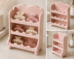 Scallop Hair Clip Organizer STL | Vanity Storage Shelf 3D Print File | Cute Claw Clip Holder | Minim 3d model