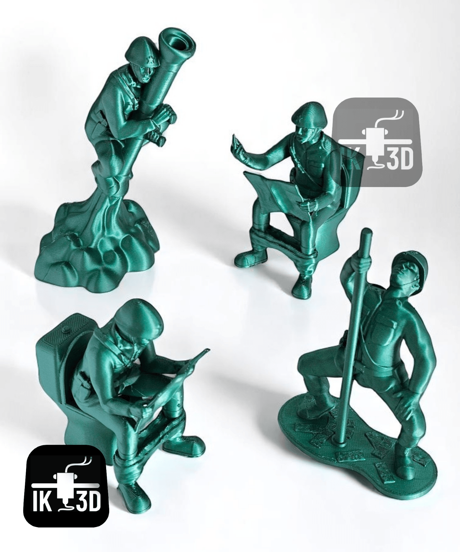 Funny Green Army Men Bundle of 4 / Wave 1 3d model