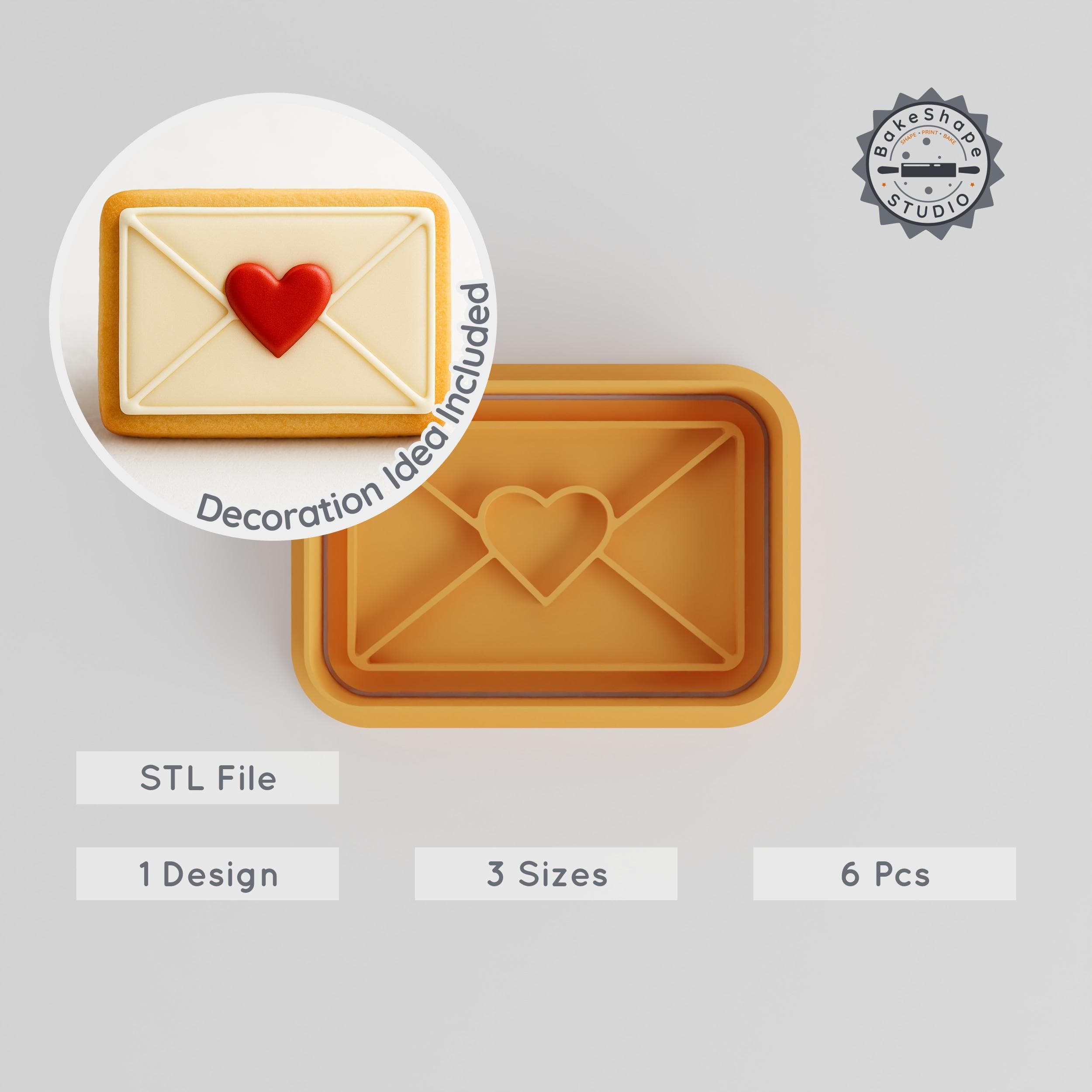 Love Letter Cookie Cutter & Stamp Set, Heart & Envelope Design, 6 Piece, 3 Sizes, Perfect for Cookies & Fondant PRODUCT_31 3d model