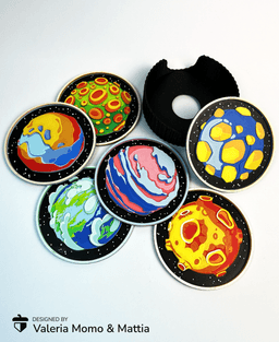 Planets Space Coasters, set of 6 + Coaster Holder 3d model