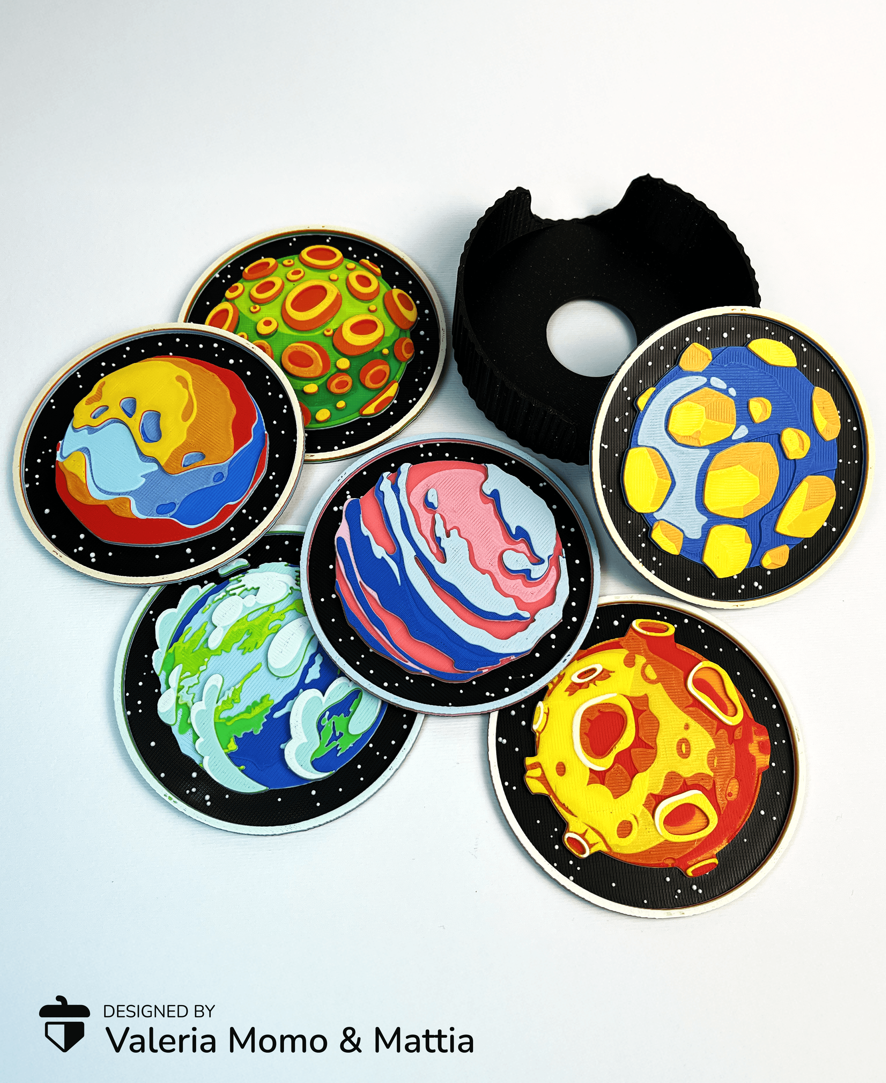 Planets Space Coasters, set of 6 + Coaster Holder 3d model