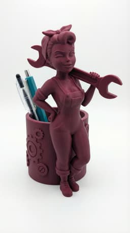 Retro Mechanic Girl Pen Holder Desk Organizer 3d model