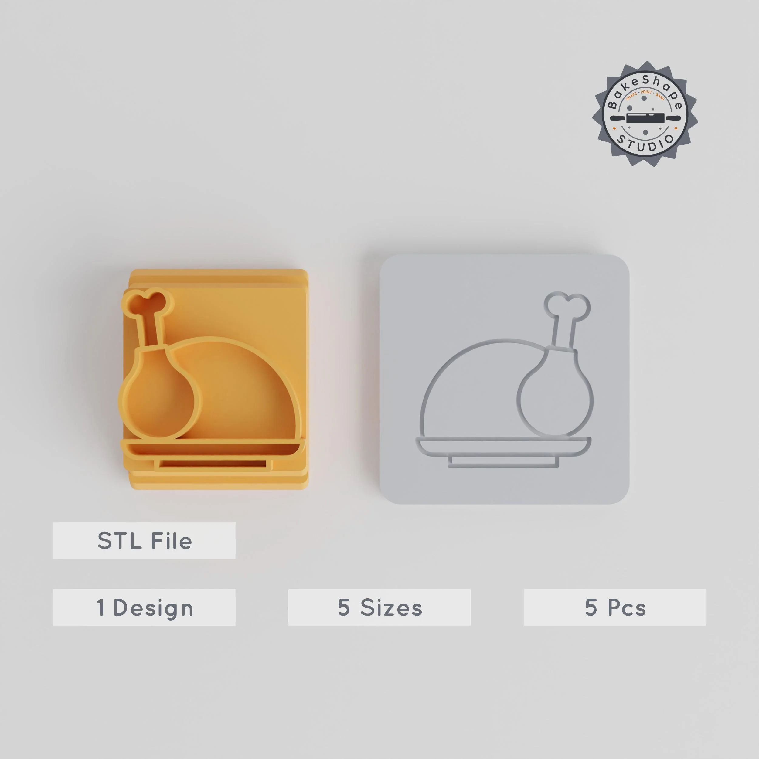 Roast Chicken Stamp Tile Set, 5 Motif Sizes for Clay, Cookies & Fondant, Thanksgiving Feast Theme PRODUCT_5301 3d model