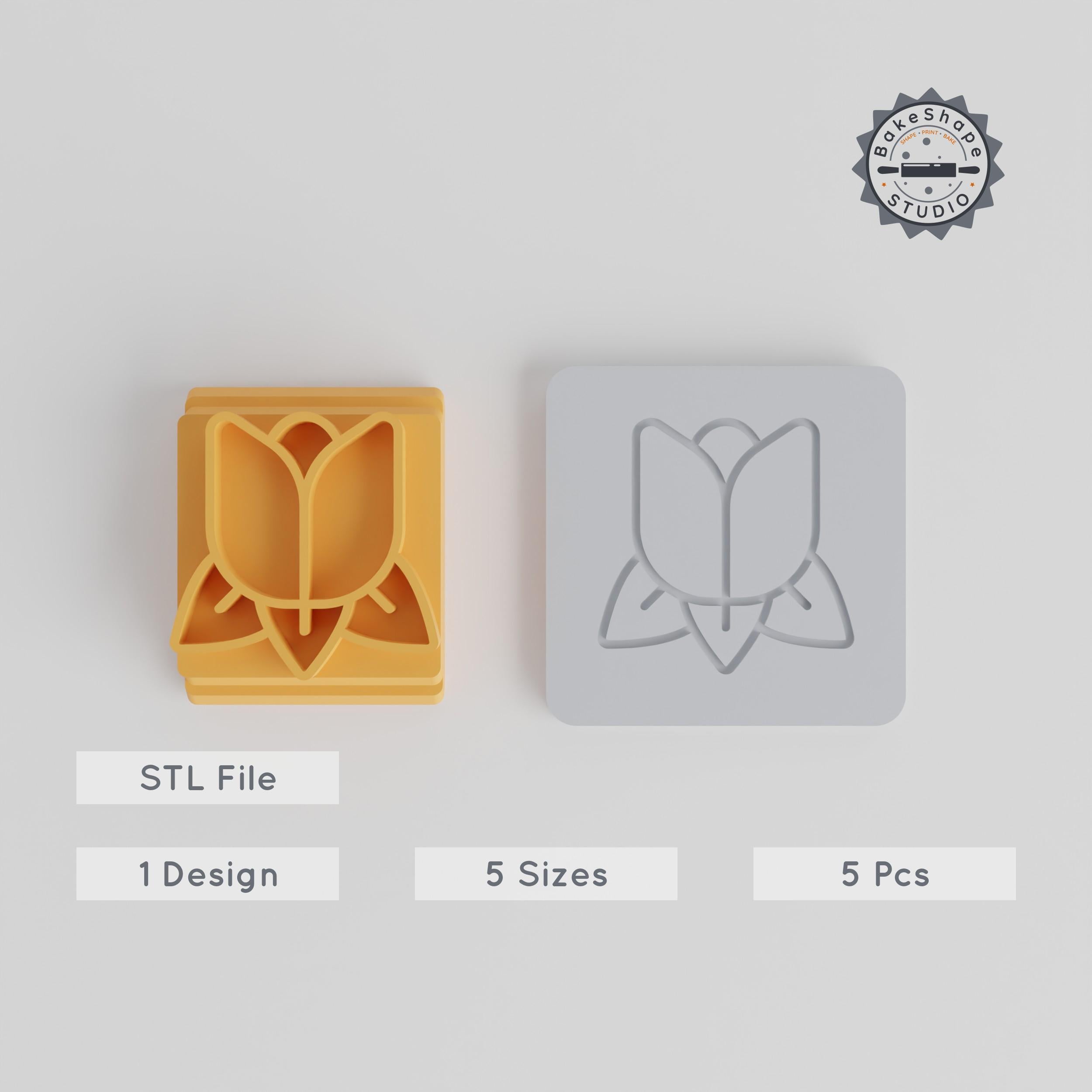 Tulip Flower Large Stamp Tile Set, 5 Sizes for Clay, Cookie & Fondant Molding PRODUCT_1584 3d model