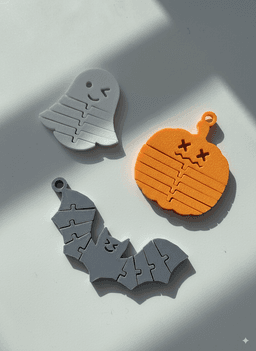SpookyFlex Trio β Halloween Flexi Keychains (Ghost, Pumpkin, Bat) 3d model