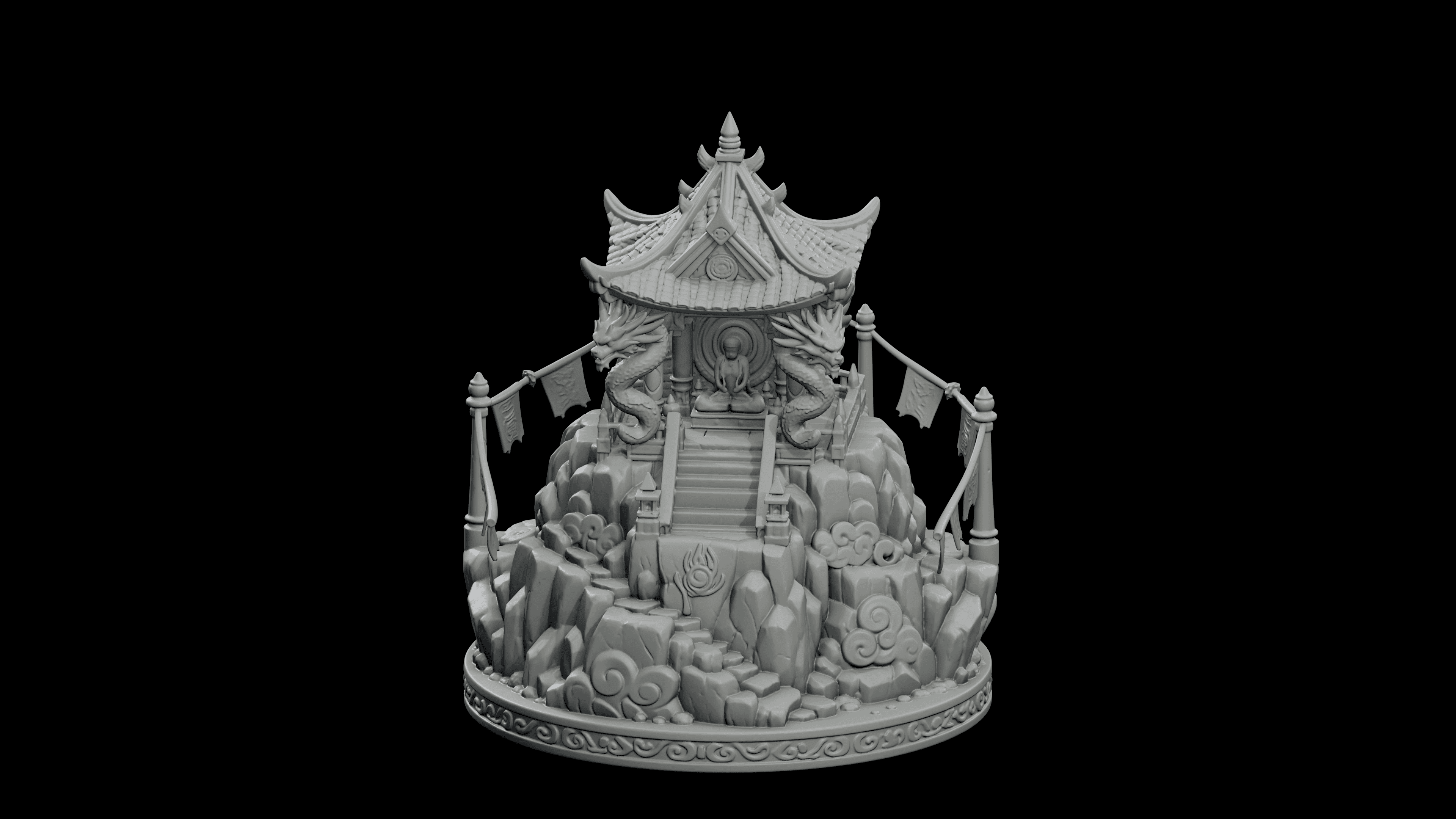 Dragon Monk Mountain Shrine STL - Printable Fantasy Sacred Architecture 3d model