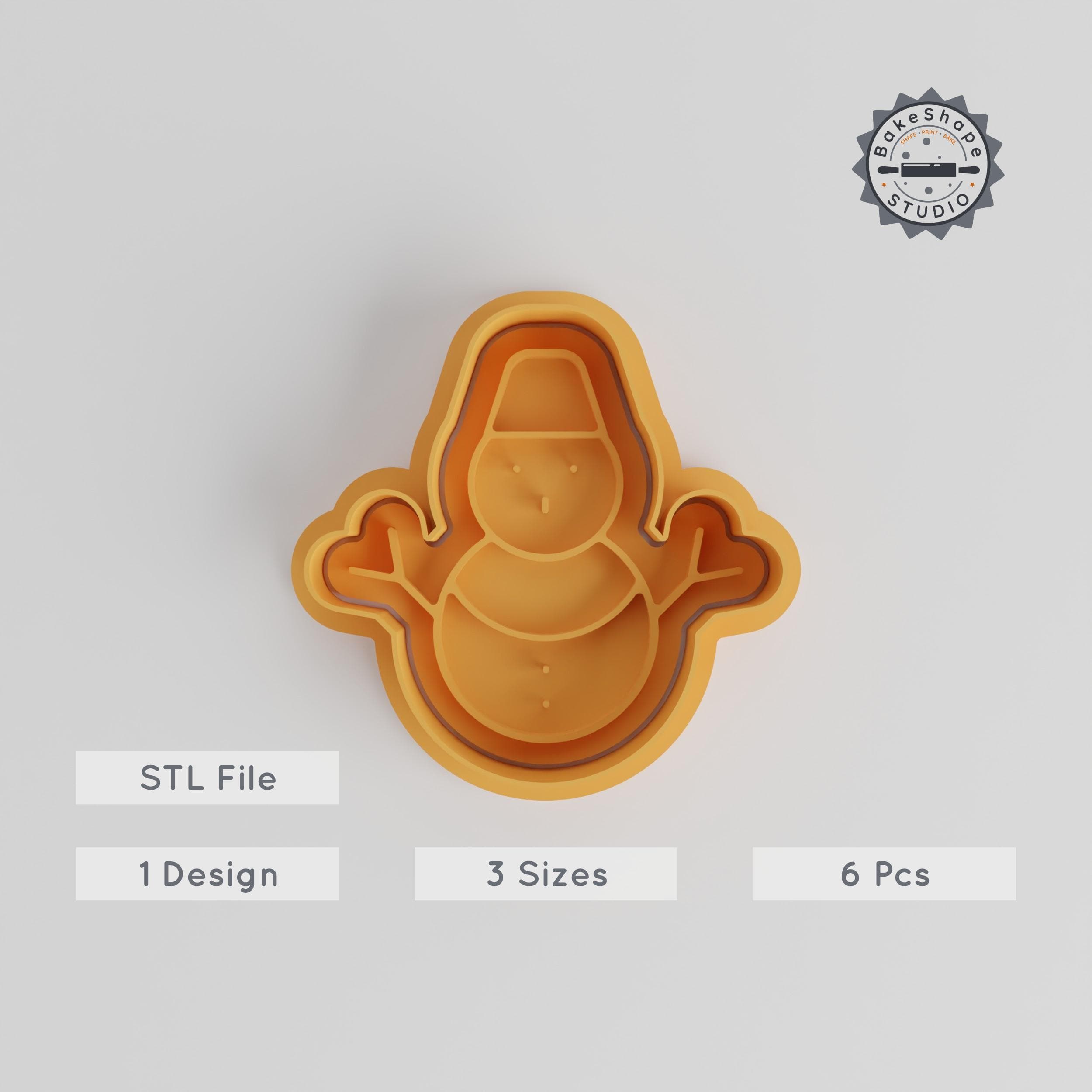 Snowman Cookie Cutter & Stamp Set, 6 Pcs, Xmas Winter Snowman, Sizes S/M/L, Perfect for Fondant & Cookies PRODUCT_4957 3d model