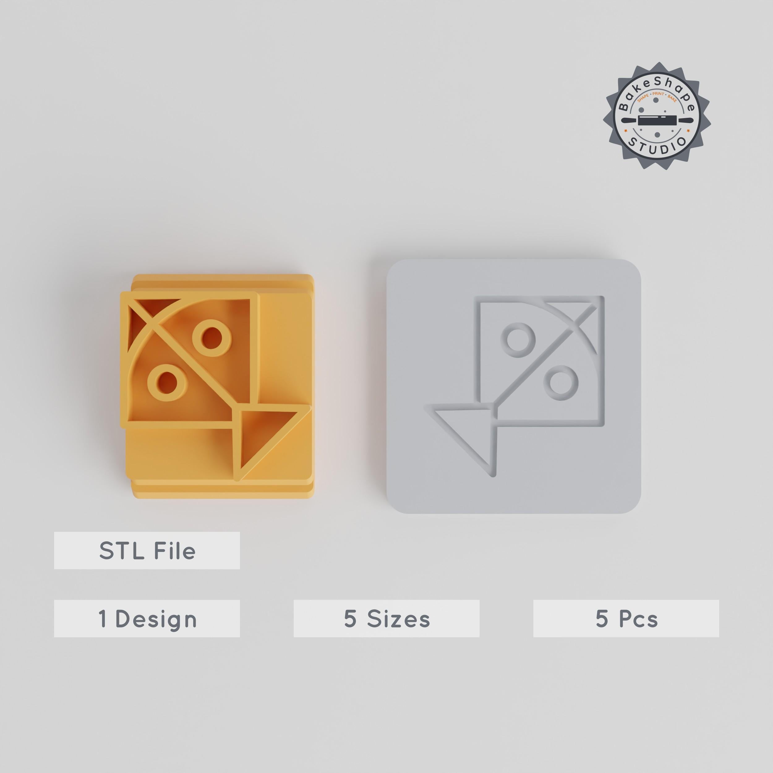 Kite Stamp Tile Set, 20-40mm Sizes, Perfect for Clay, Cookies, Fondant & Soft Materials, Sky Soarer Motif, 5-Piece Collection PRODUCT_4449 3d model