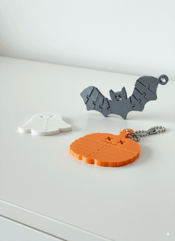 SpookyFlex Trio β Halloween Flexi Keychains (Ghost, Pumpkin, Bat) 3d model