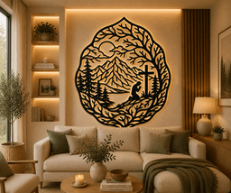 Prayer Mountain Cross 2D Wall Art.3mf 3d model