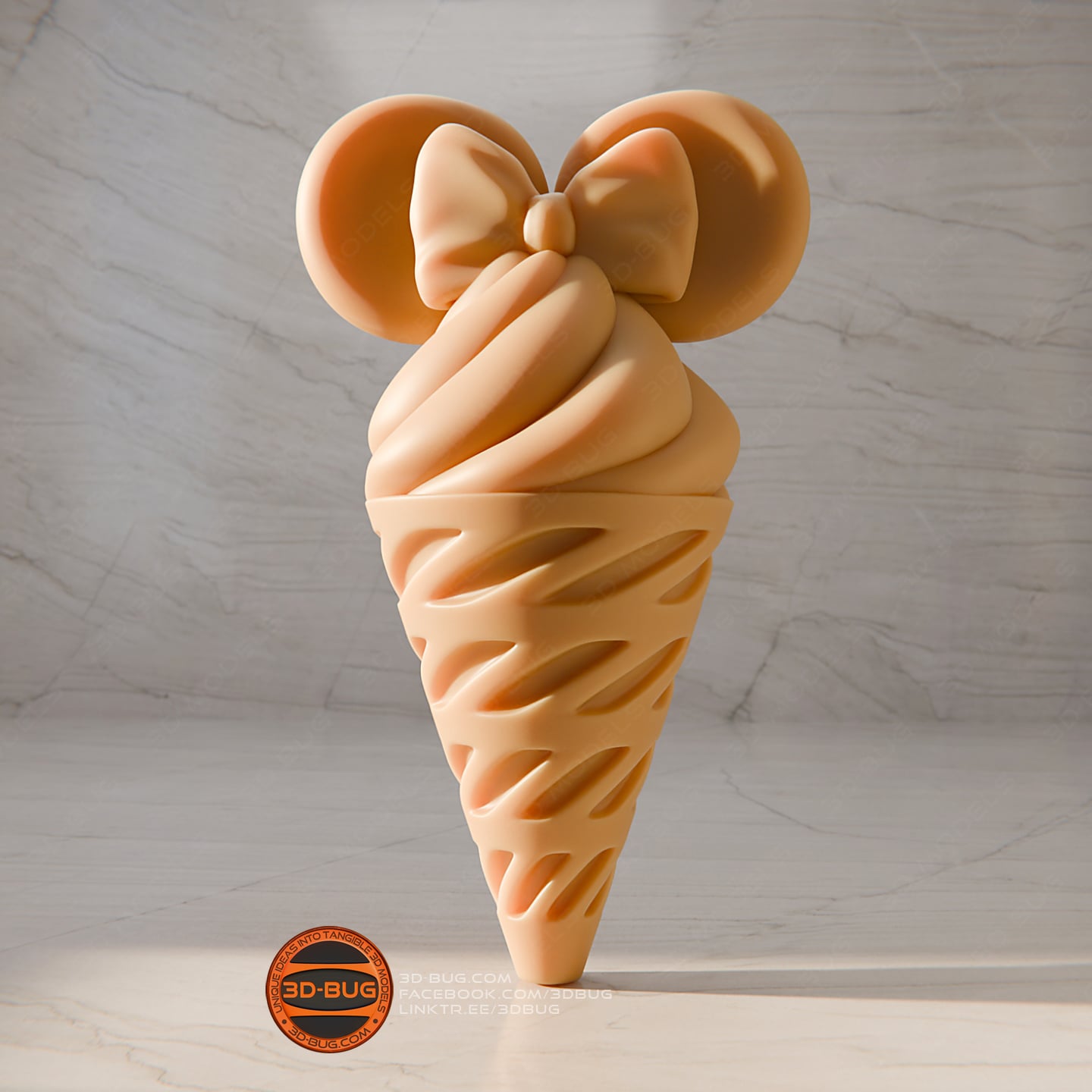 Waffle cone in Minnie Mouse style 3d model