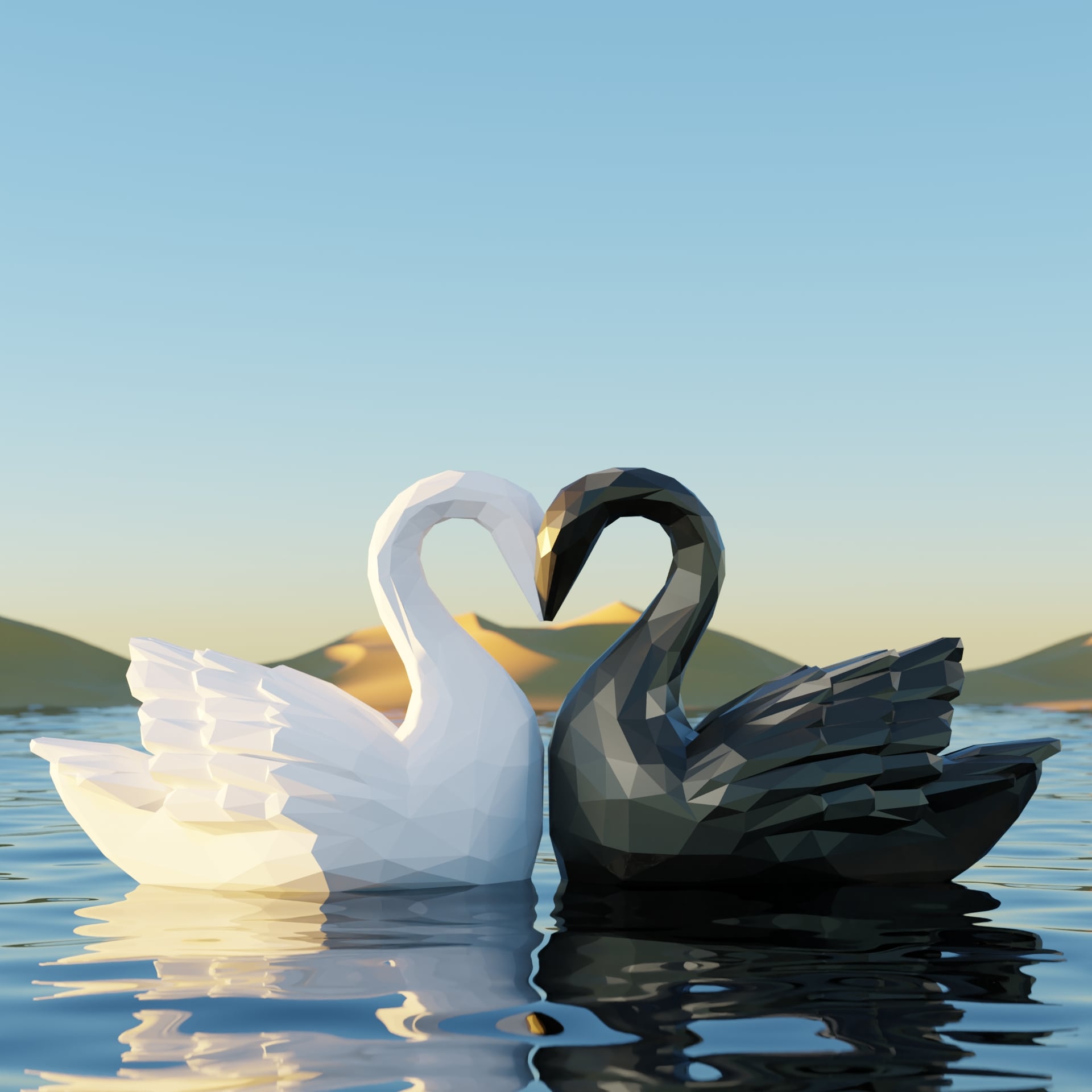 Two nuzzling Swan Valentine - building one heart 3d model