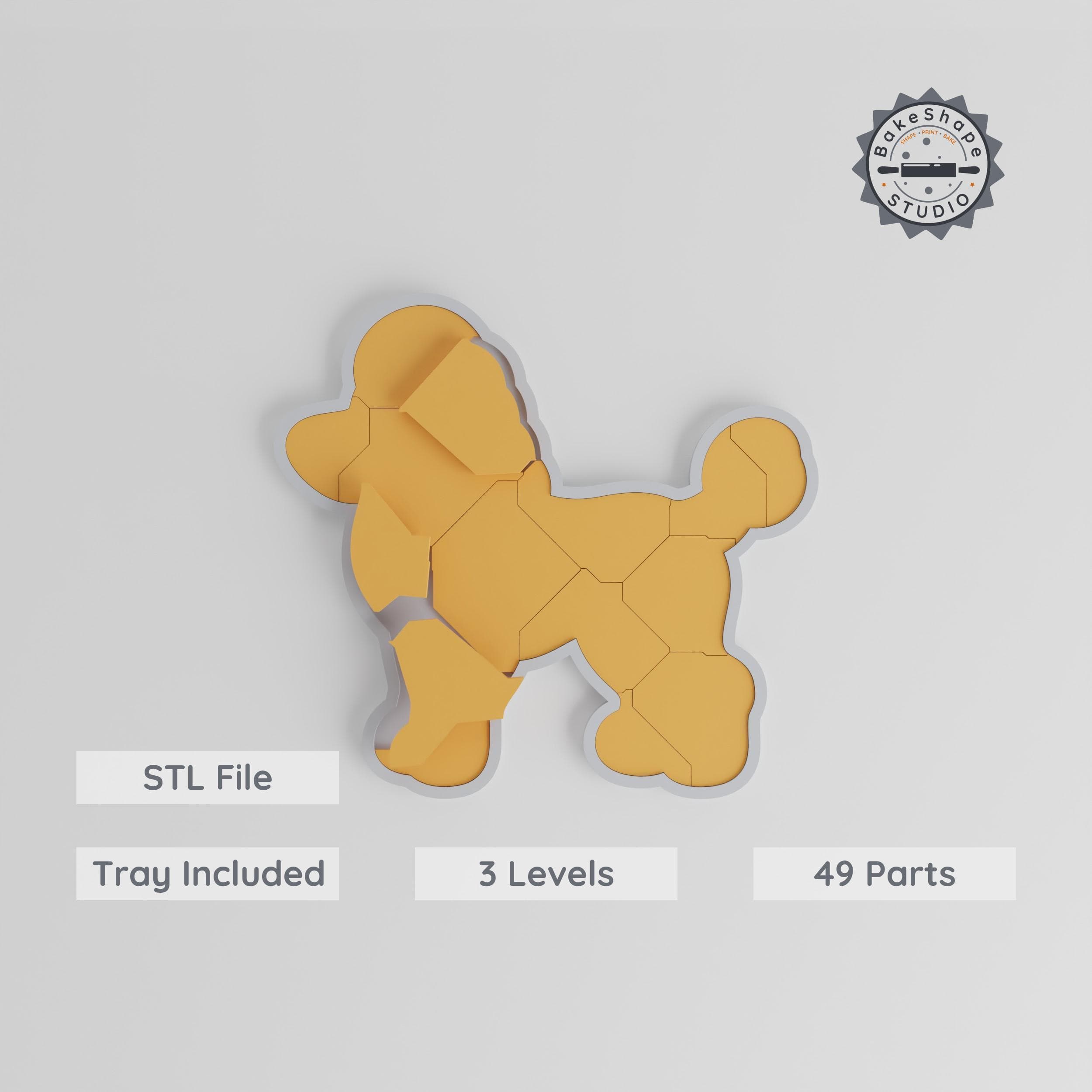 Montessori Poodle Puzzle, 3-Level Learning Tray, Easy to Hard, 170mm, Cute Puppy, Fluffy Dog, Progressive 9/15/24 Piece STL PRODUCT_8168 3d model