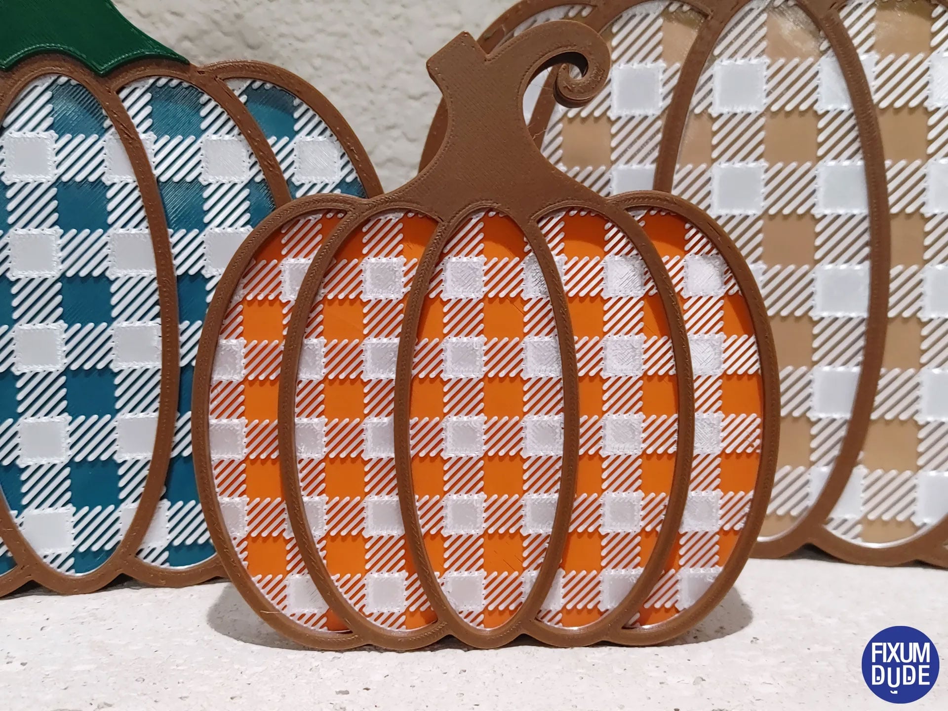 Gingham Pattern Fall Pumpkin Decorations 3d model