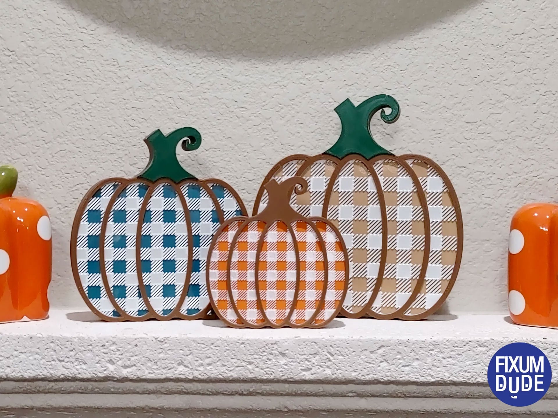 Gingham Pattern Fall Pumpkin Decorations 3d model