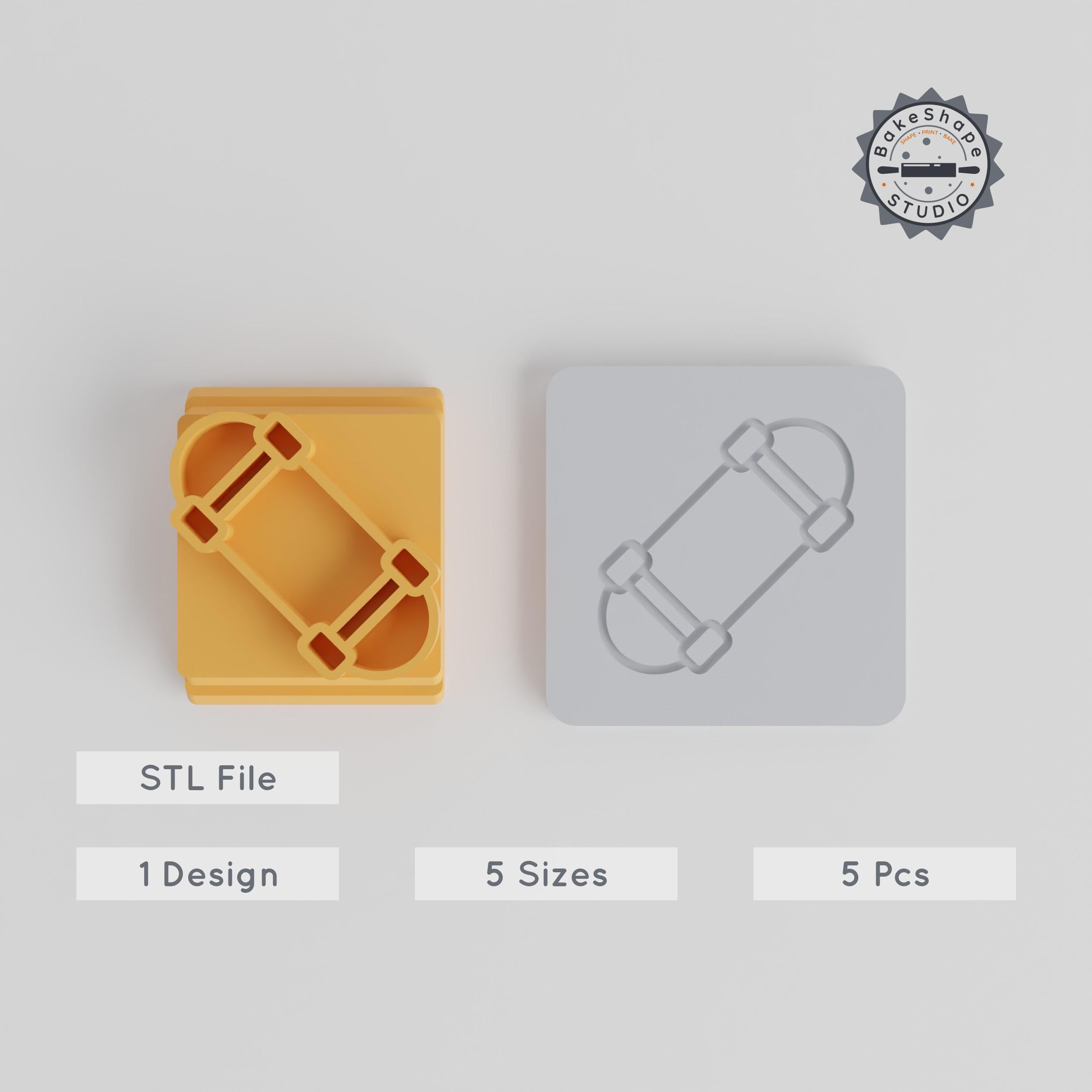 Skateboard Stamp Tile Set, 5 Sizes 20-40mm for Clay, Cookies & Fondant, Perfect for Skating Enthusiasts PRODUCT_2412 3d model