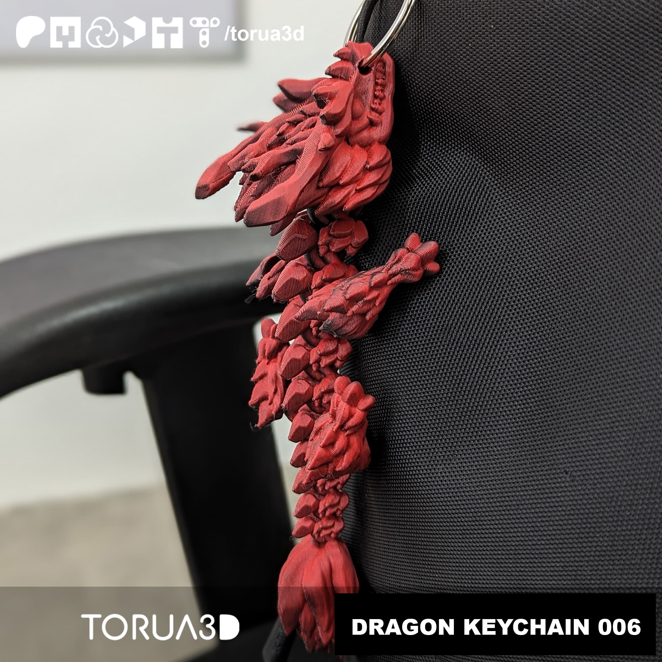 Articulated Dragon Keychain 006 - Print in place - No supports 3d model