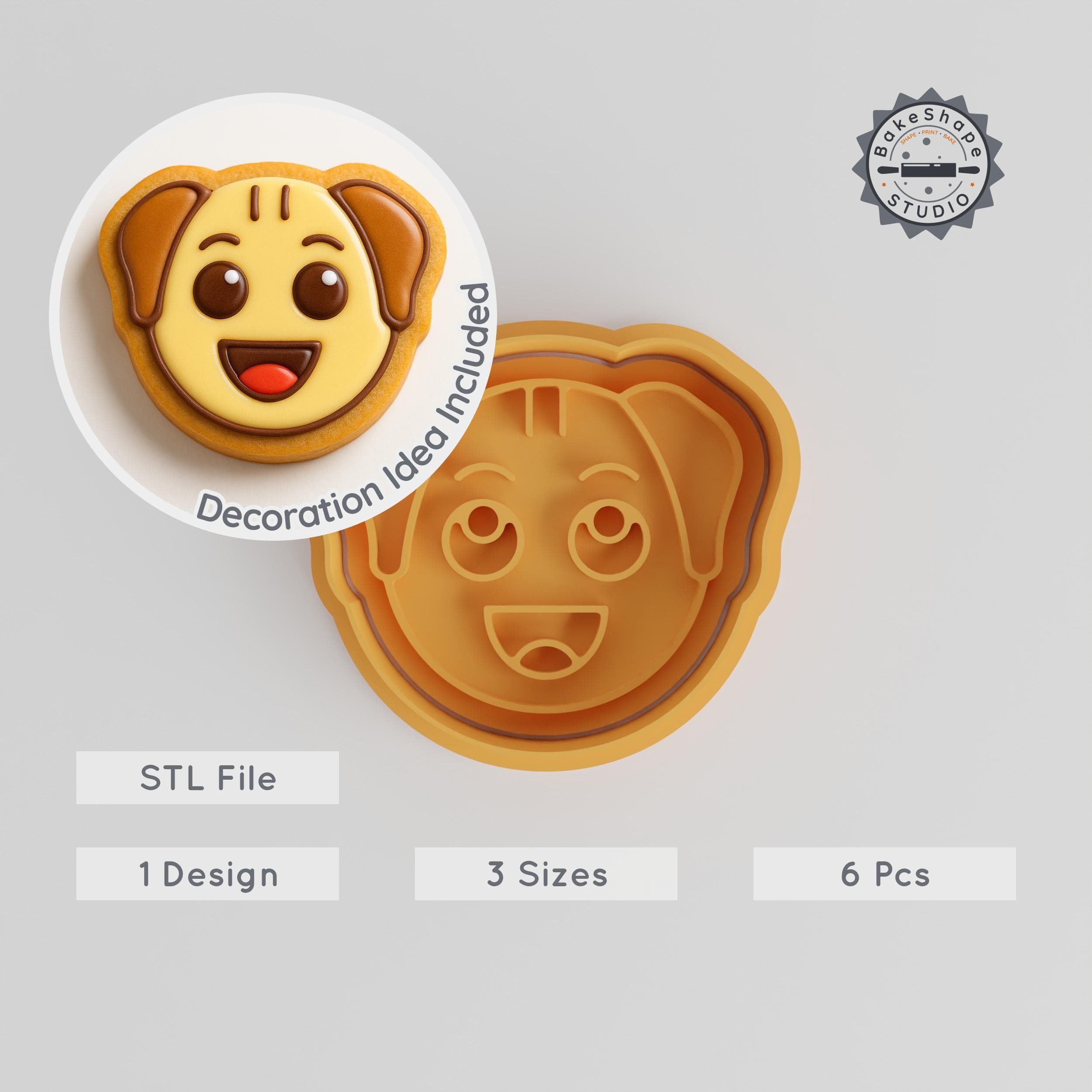 Dog Laugh Shape Cutter & Stamp Set, Cookie & Fondant Animal Joy, Wildlife Smile, 3 Sizes, 6 Pieces PRODUCT_878 3d model