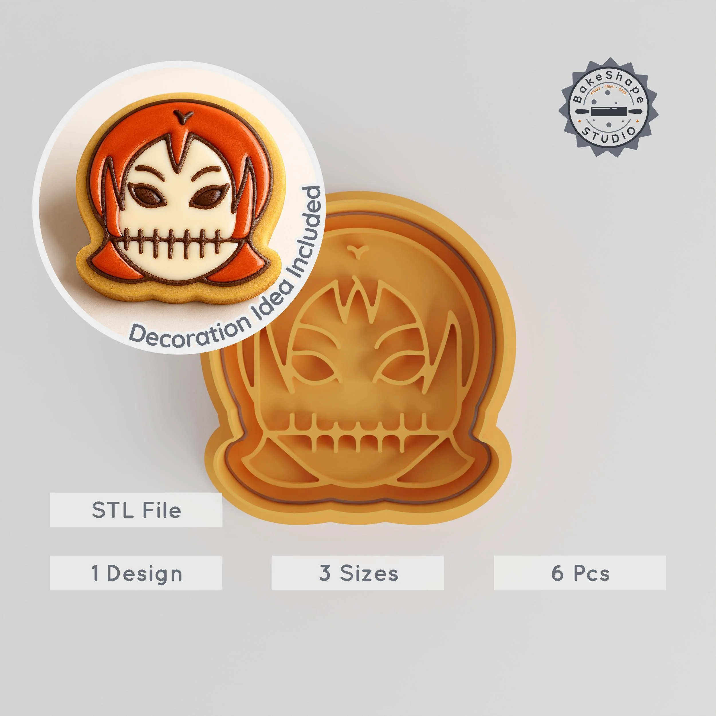Skull Girl Cookie Cutter & Stamp Set, Spooky Halloween Design, 3 Sizes, Perfect for Cookies & Fondant PRODUCT_983 3d model