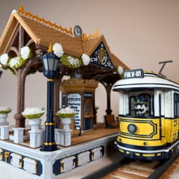 The Tram & Tram Stop (Compatible with LEGO Motors) 3d model