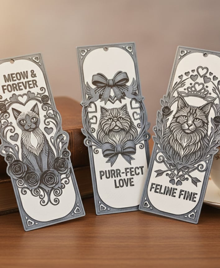 Valentine Kitty Bookmark6 - Hueforge - 4 colors 3d model