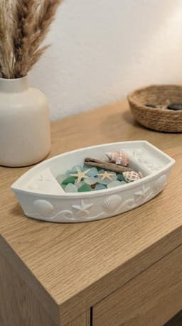 Coastal Rowboat Catch-all Tray - Nautical Seashell Decor & Organizer 3d model